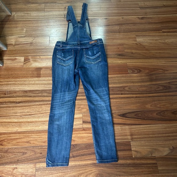 Dollhouse Distressed Denim Overalls Ripped Skinny Leg Slit Hem Size 11‎ - Picture 6 of 12